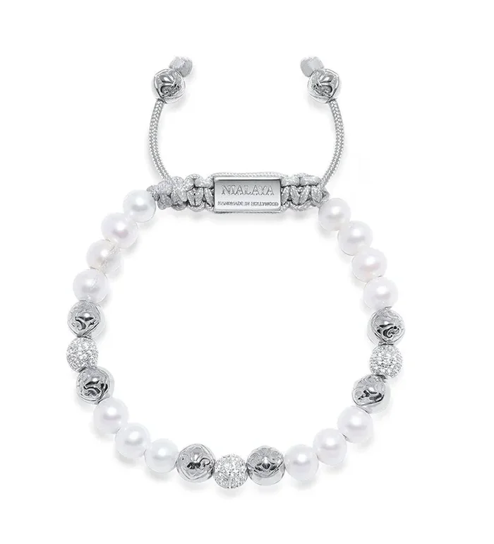 Women’s Beaded Bracelet with White Sea Pearl and Silver