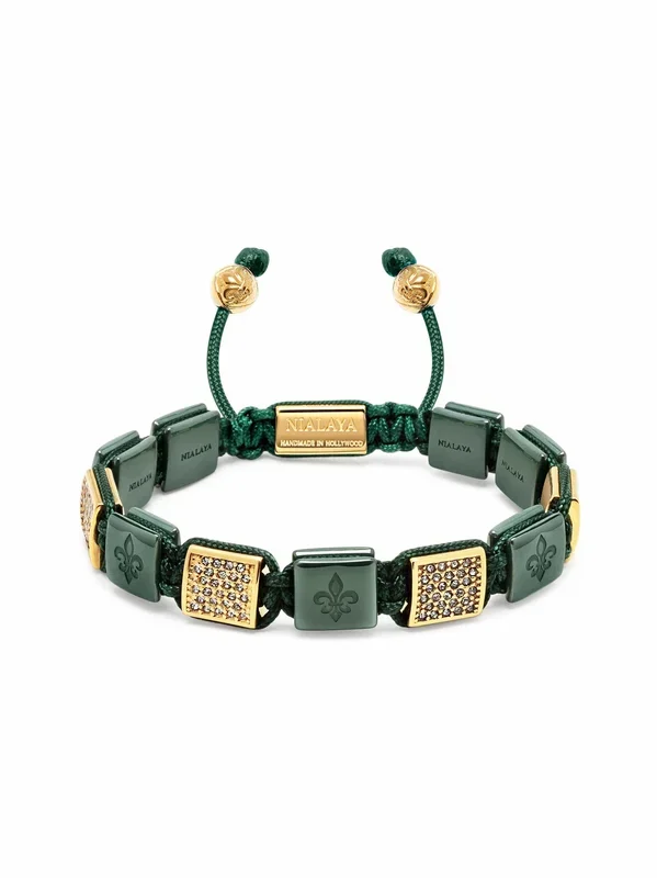 Women’s Dark Green Ceramic Flatbead Bracelet with Gold CZ