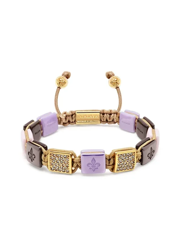 Women’s Lavender, Purple, Soft Pink & Burgundy Ceramic Flatbead Bracelet with Gold CZ