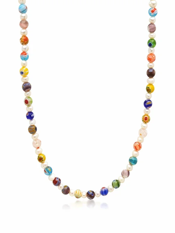 Women’s Pearl Choker with Hand-Painted Glass Beads