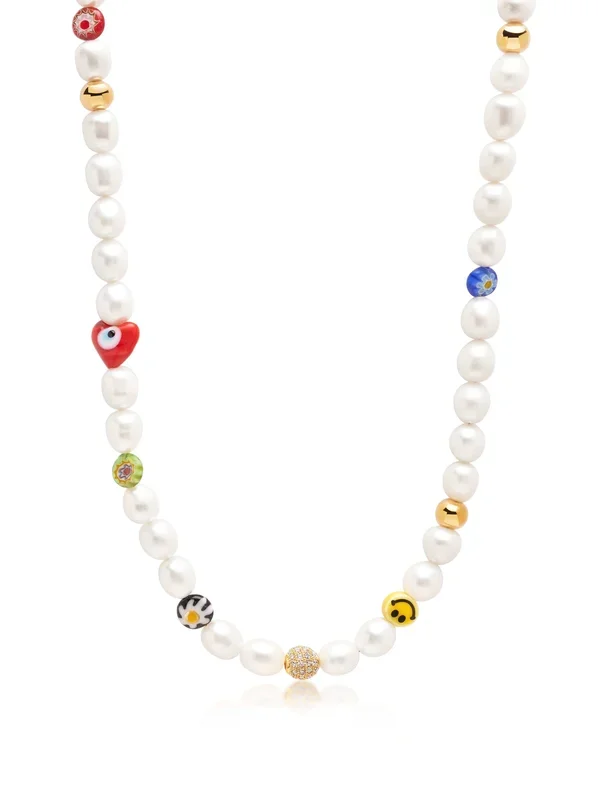 Women’s Smiley Face Pearl Necklace with Assorted Beads