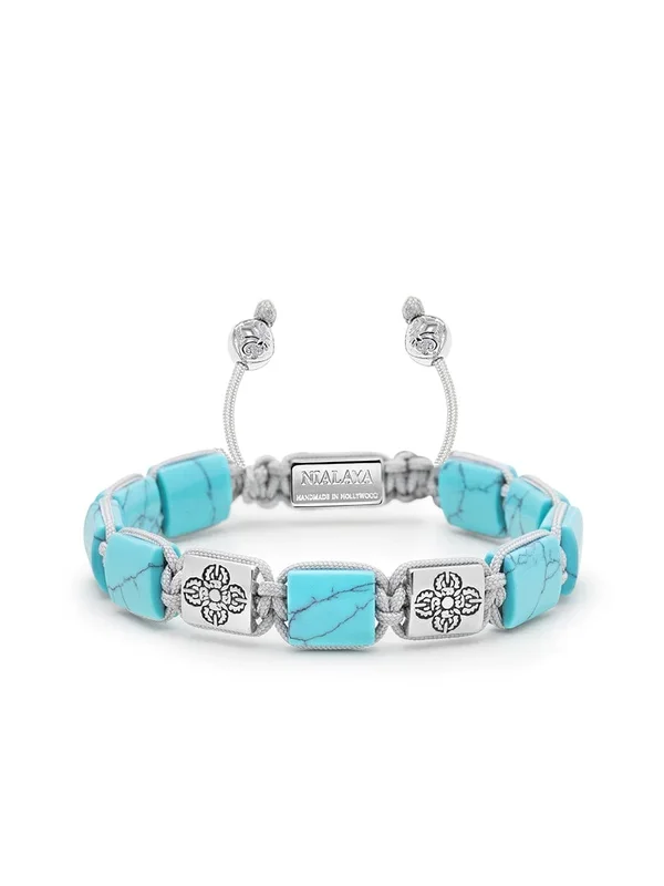 Women’s Turquoise Flatbead Bracelet with Dorje Bead in Silver