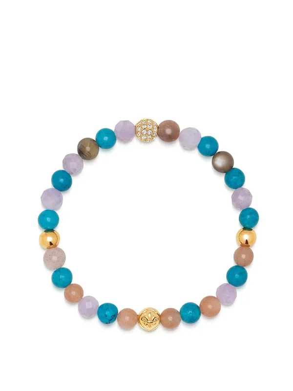Women’s Wristband with Rose Quartz, Moonstone, Turquoise and Gold Bead