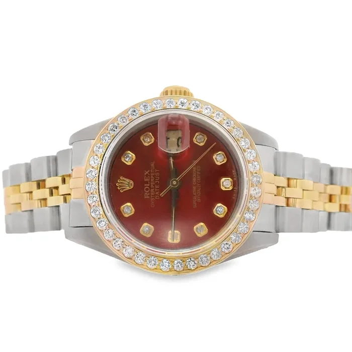 Women Rolex Watch Red Dial With ? Diamonds and Diamond Bezel 26MM JTJ™