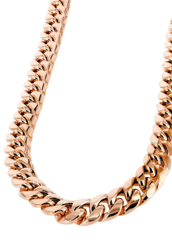 Womens 14K Rose Gold Chain – Semi Solid Rose Miami Cuban Link Chain