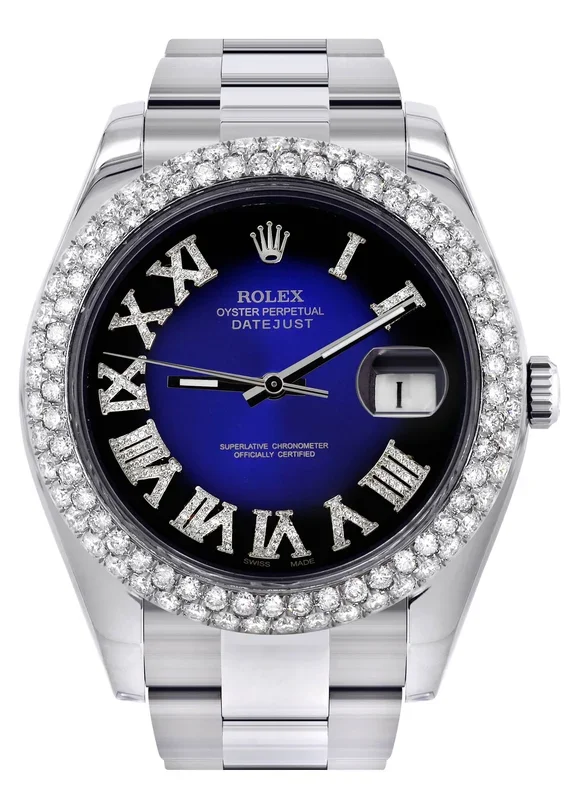 Womens Rolex Datejust II Watch | 41 MM | Blue Black Roman Numeral Dial | Two Row | Oyster Band