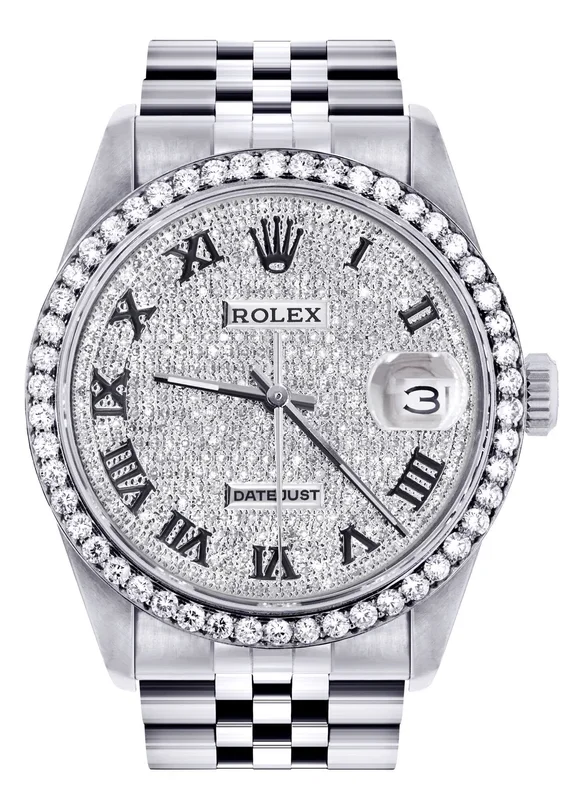 Womens Rolex Datejust Watch 16200 | 36MM | Full Diamond Roman Dial | Jubilee Band