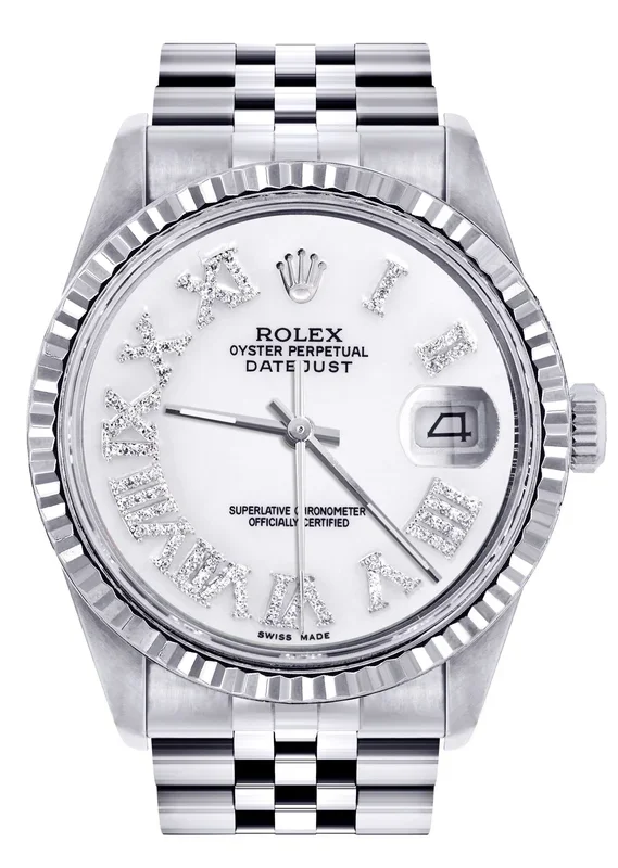 Womens Rolex Datejust Watch 16200 | 36Mm | White Roman Numeral Dial | Fluted Bezel | Jubilee Band