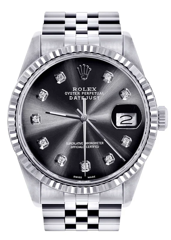 Womens Rolex Datejust Watch 16200 | Fluted Bezel | 36Mm | Chrome Dial | Fluted Bezel | Jubilee Band