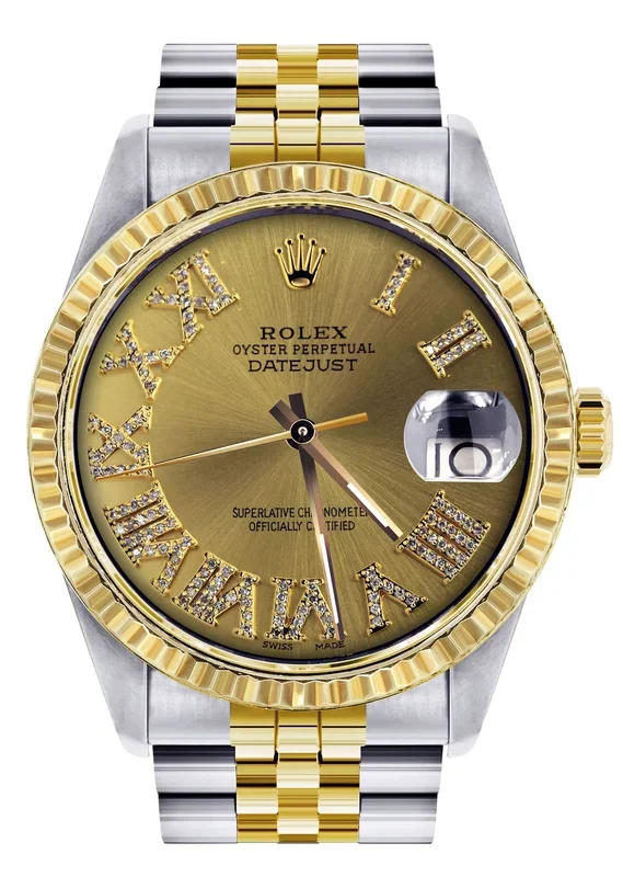 Womens Rolex Datejust Watch | 16233 | 36Mm | Gold Roman Numeral | Fluted Bezel | Jubilee Band