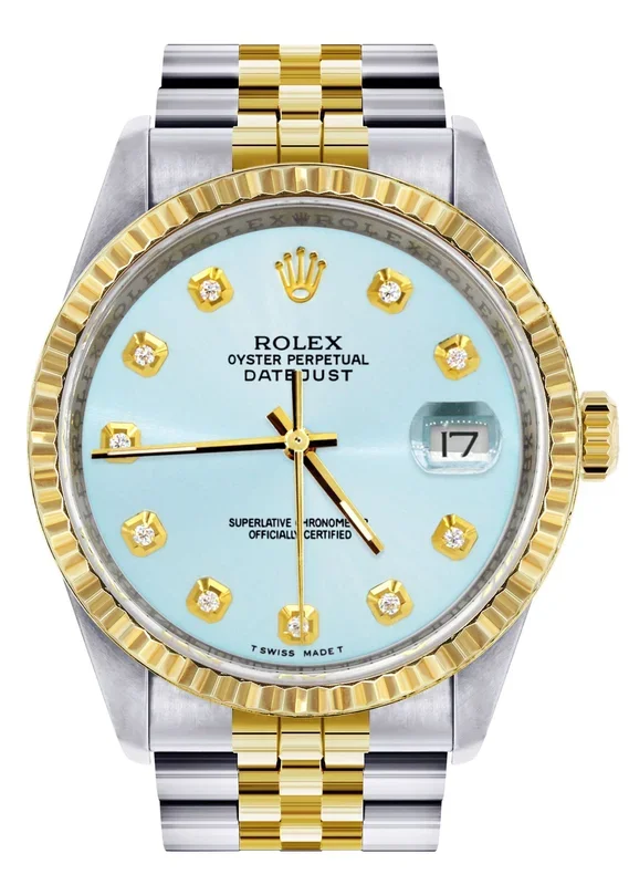 Womens Rolex Datejust Watch 16233 Two Tone | 36Mm | Light Blue Dial | Fluted Bezel | Jubilee Band