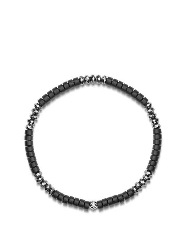 Wristband with Black Onyx and Hematite Heishi Beads