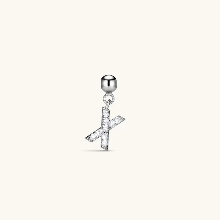 X Diamond Initial Charm Silver