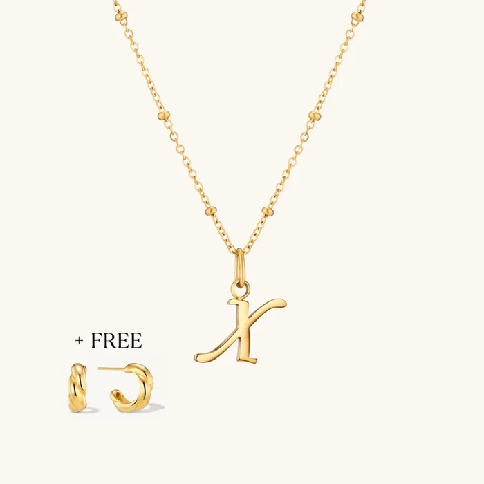 X Script Initial Necklace + FREE Allure Hoops Gold