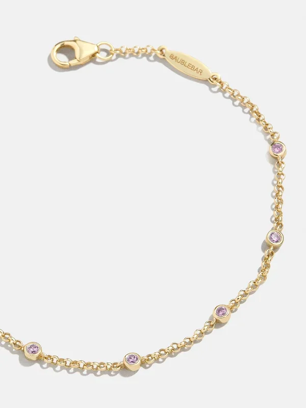Yasmine 18K Gold Birthstone Bracelet – Light Amethyst