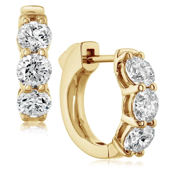 Yellow Gold 1.5 Carat Diamond Huggie Hoop Earrings