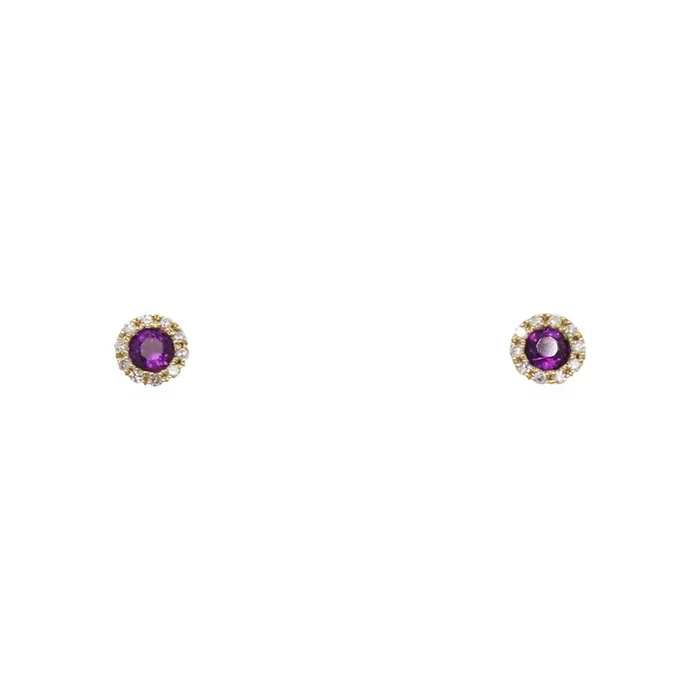 Yellow Gold Amethyst and Diamond Studs