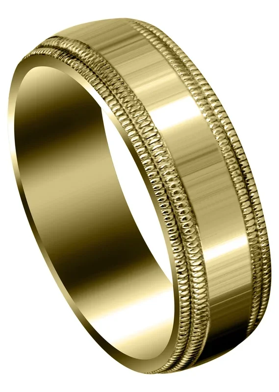 Yellow Gold Carved Simple Mens Wedding Band | High Polish Finish (Blake)