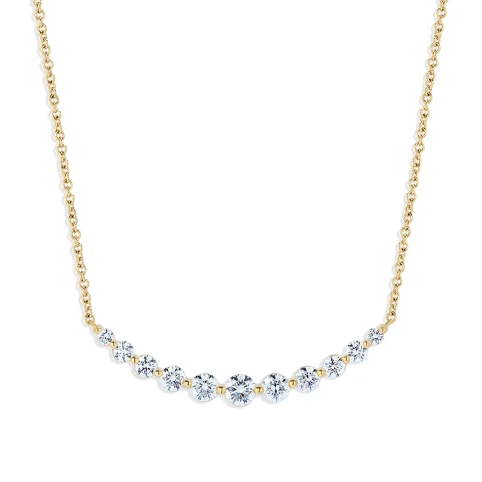 Yellow Gold Curved Diamond Necklace