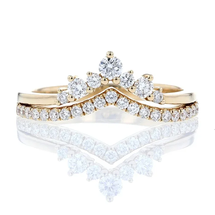 Yellow Gold Diamond Double Chevron Band