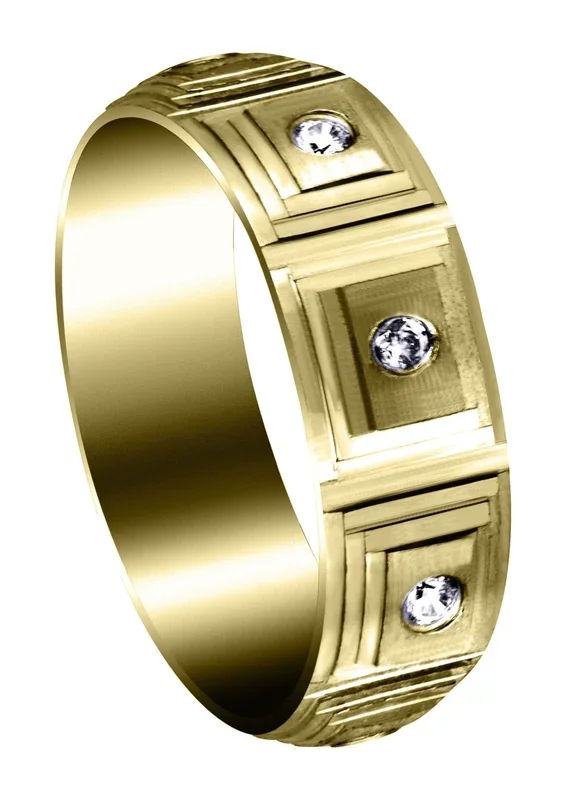 Yellow Gold Diamond Mens Wedding Band | 0.24 Carats | Wire Matt Finish (Angelo)