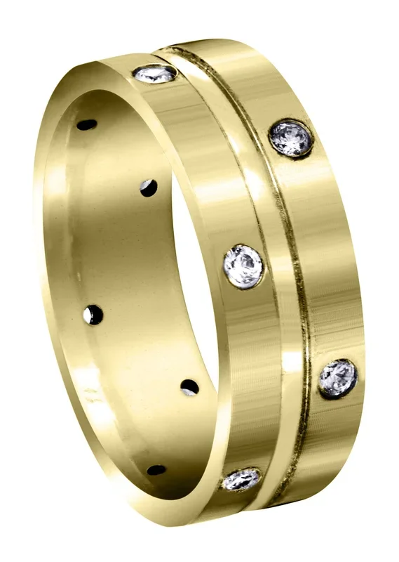 Yellow Gold Diamond Mens Wedding Band | 0.48 Carats | Satin Finish (Walter)