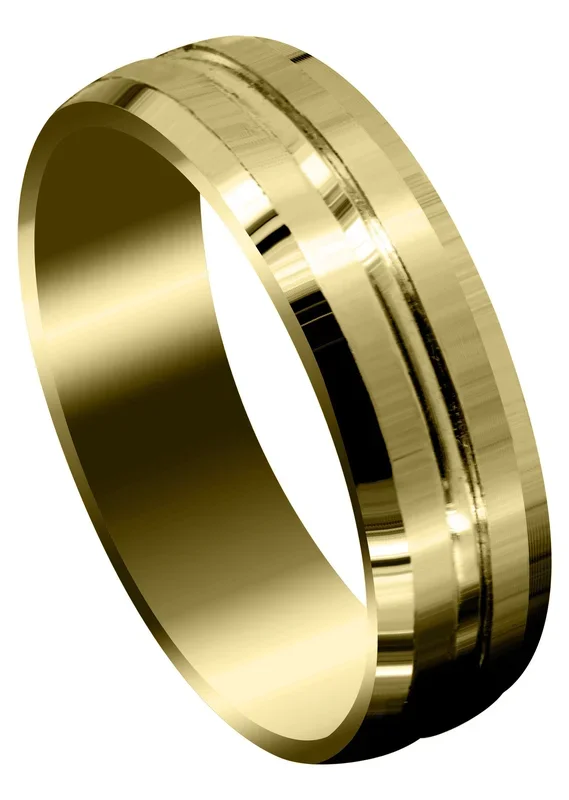 Yellow Gold Fancy Carved Contemporary Mens Wedding Band | Satin Finish (Carter)