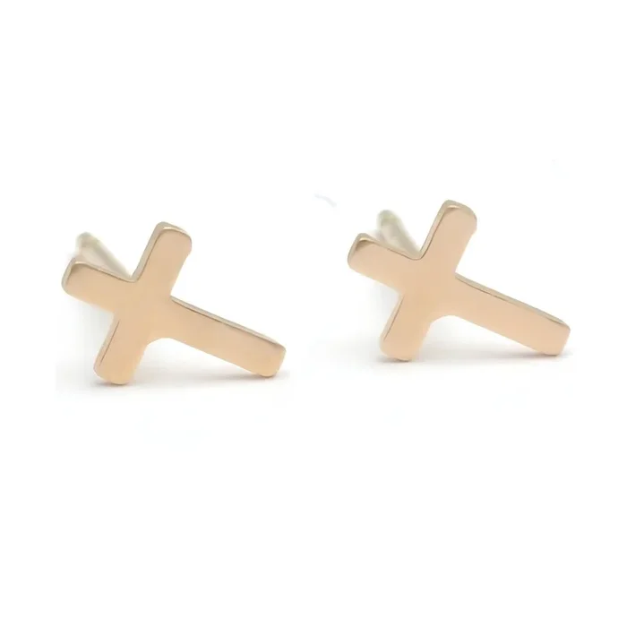 Yellow Gold Flat Cross Studs