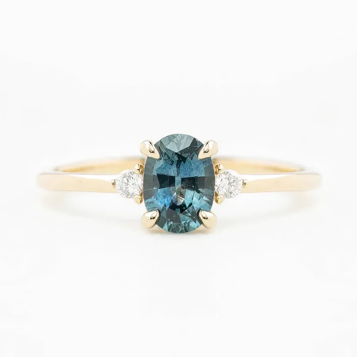 【一点物】エミリーリング ・0.84ct・加熱モンタナ産ブルーグリーンサファイア・K14YG