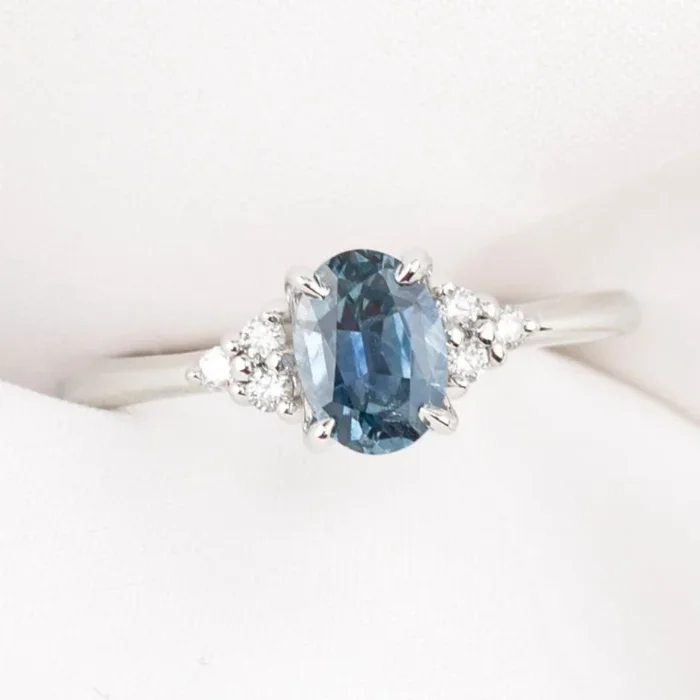 【一点物】テレサリング ・1.38ct・加熱モンタナ産ティールブルーサファイア・K14WG