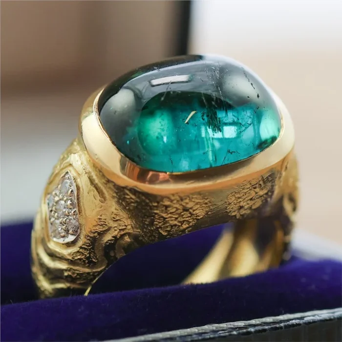 Yves Kamioner Designer 18kt Yellow Gold Tourmaline and Diamond Ring