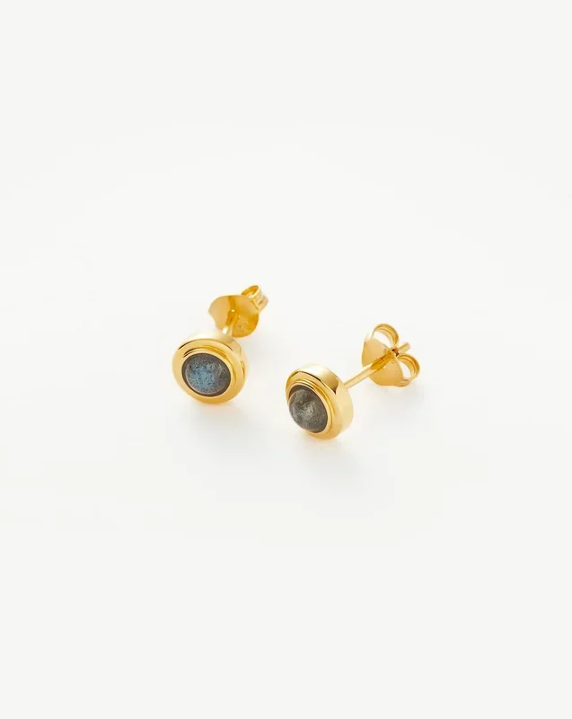 Zenyu Link Gemstone Round Stud Earrings | 18k Gold Vermeil