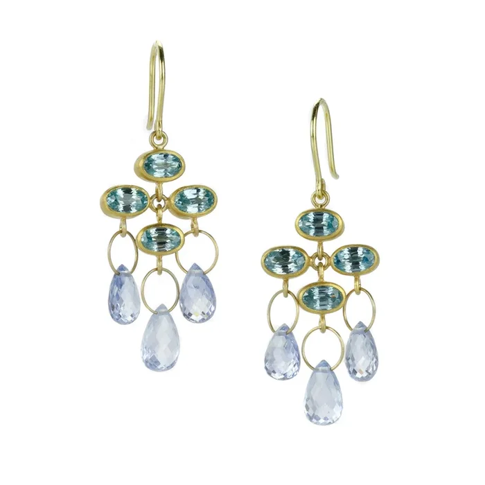 Zircon and Blue Sapphire Trapeze Earrings