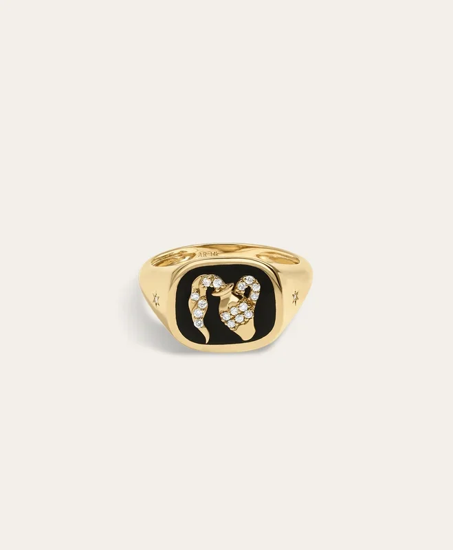 Zodiac Ceramic + Diamond Aquarius Signet Ring