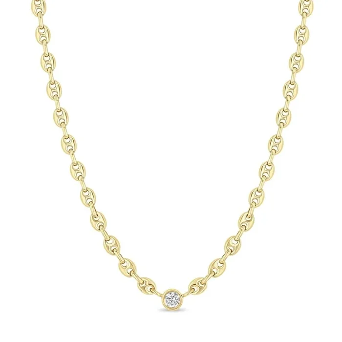 ZOE CHICCO Puffed Mariner Chain with Floating Diamond